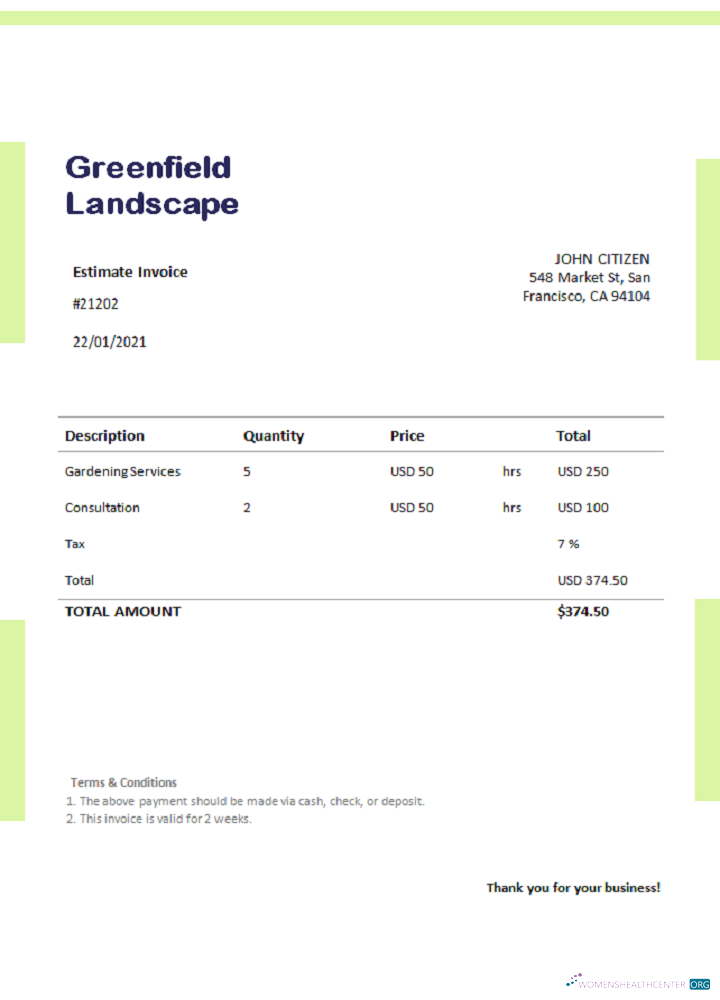 Download USA Greenfield Landscape invoice Photoshop template